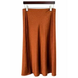 Rachel Zoe Satin Animal Print Midi Skirt Sz 8 Rust Copper Quiet Luxury Bias Cut